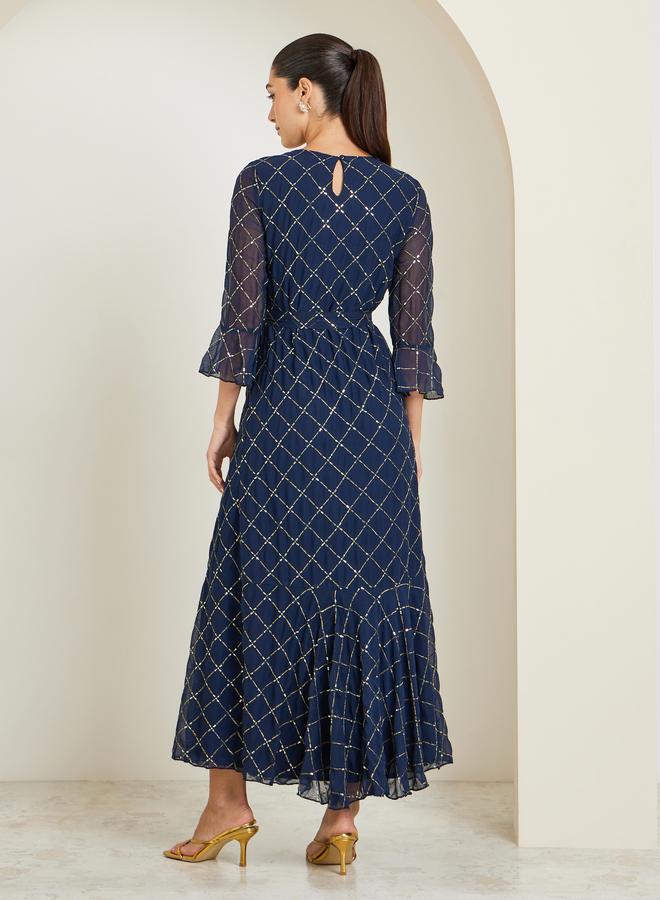 ستايلي فستان طويل مزين بالترتر بأكمام 3/4 - Image 4